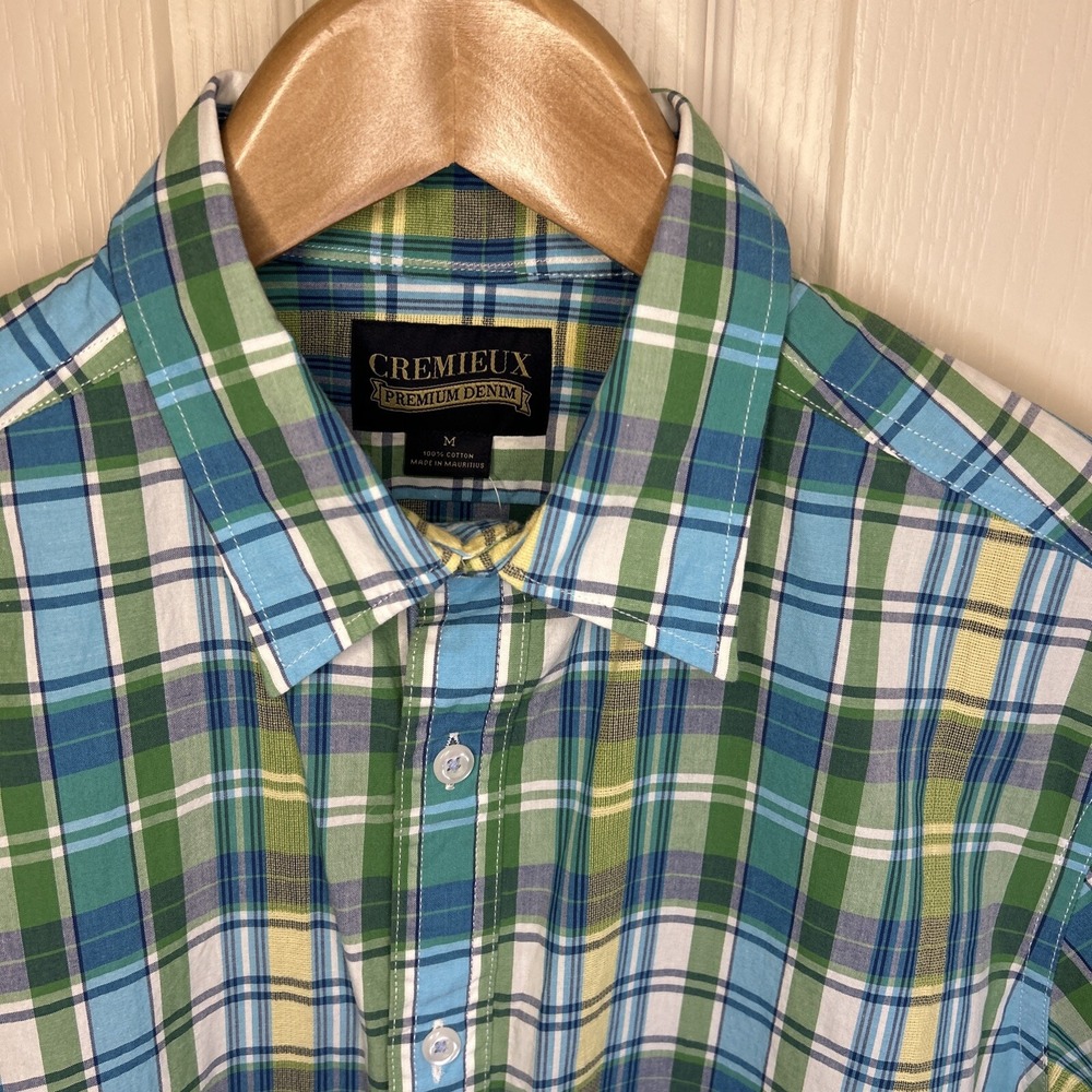 NWT Cremieux‎ mens shirt Size M short sleeve blue and green plaid 100% cotton - Picture 2 of 9